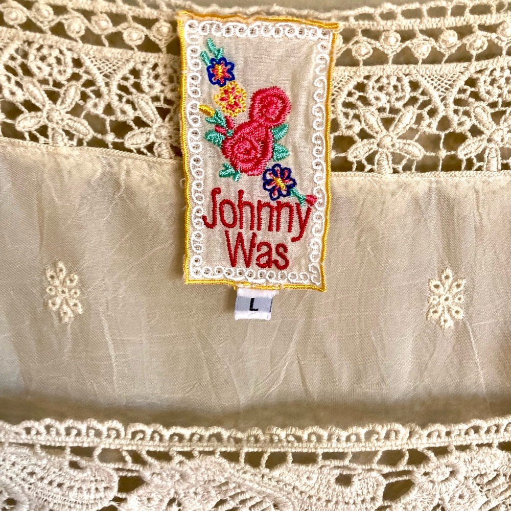 Johnny Was Cream Crochet Lace Short Sleeve Blouse - Picture 11 of 11